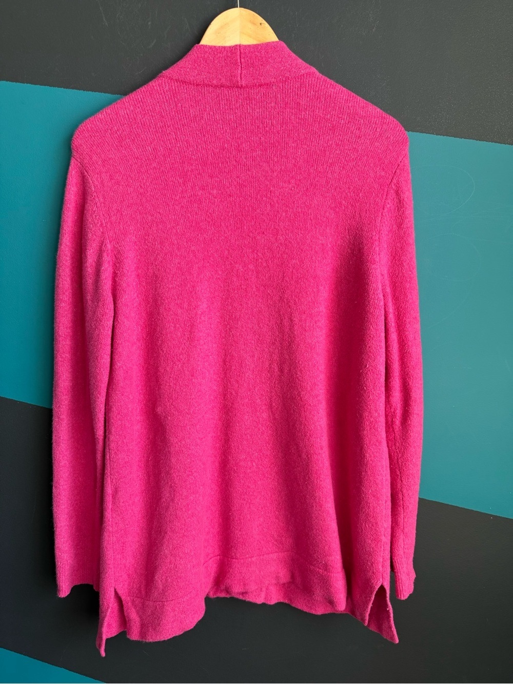 Women's Open-Front Hot Pink Cardigan with Pockets - Picture 5 of 13